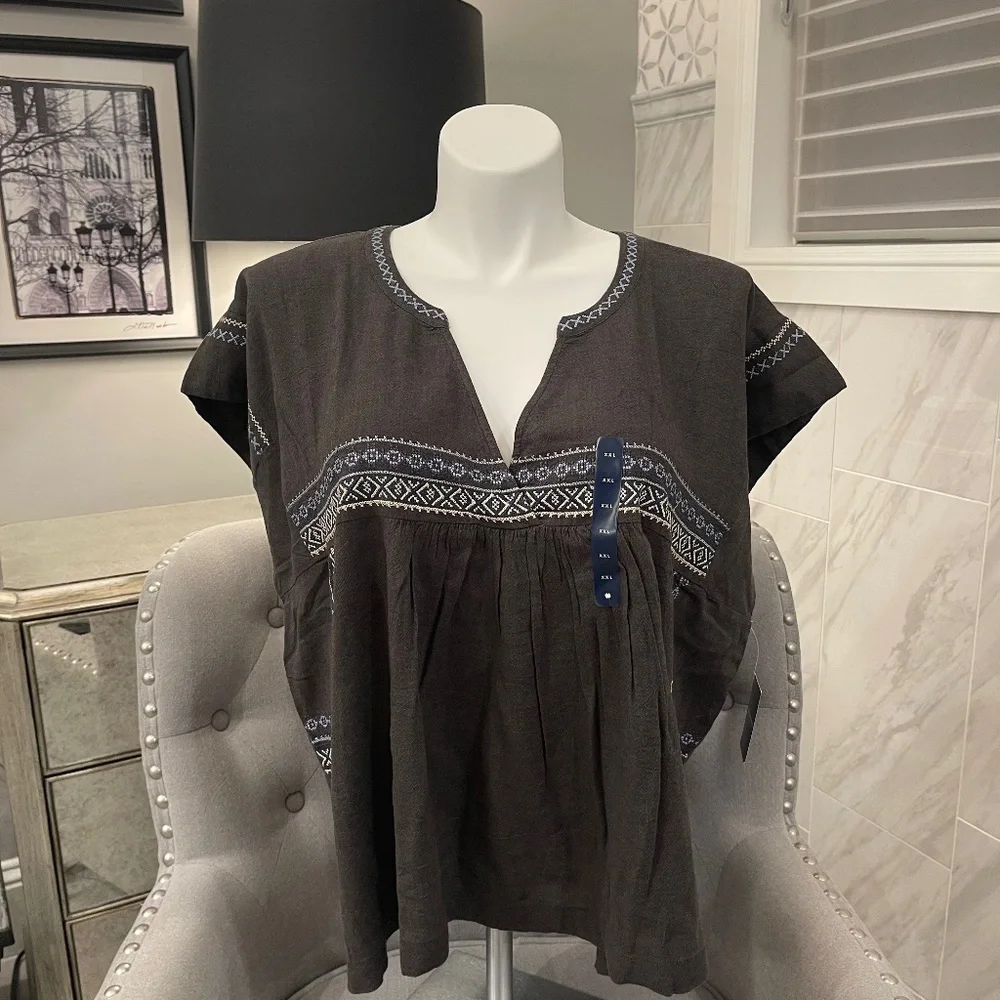 Lucky Brand Cap Sleeved Cotton Blouse - Picture 1 of 8